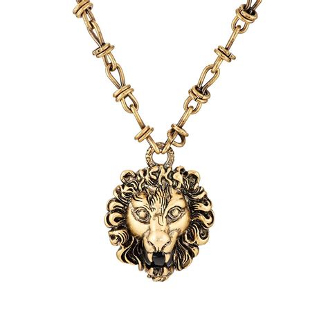 mens gucci lion necklace|Gucci lion head necklace.